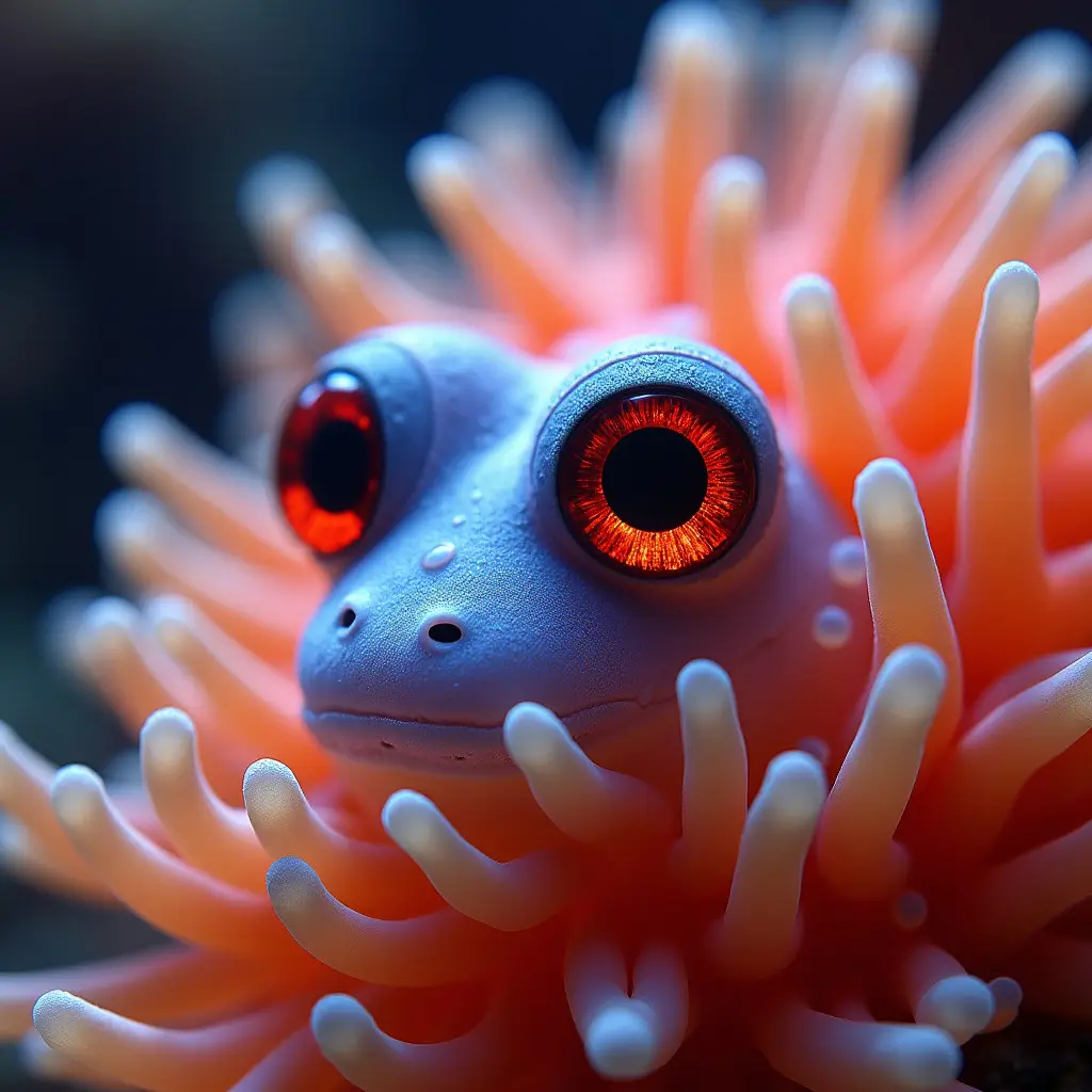 Macro AI image of a small creature with detailed eyes